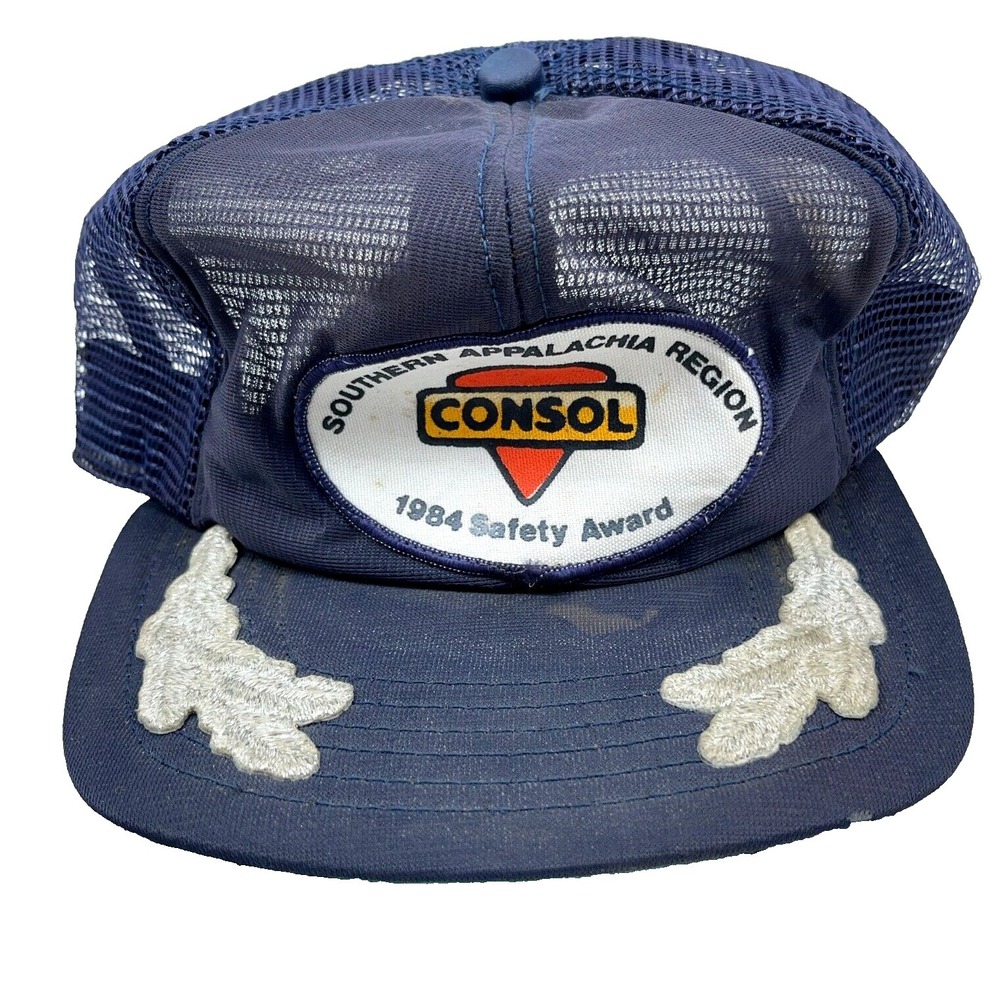 Vintage Consol Trucker Hat Cap Snapback USA Patch Coal Mining Mine 80s Mesh *AT